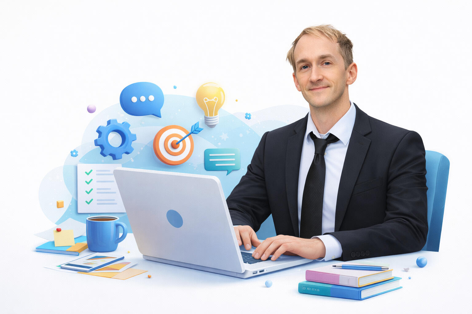 Image of man in suit with computer